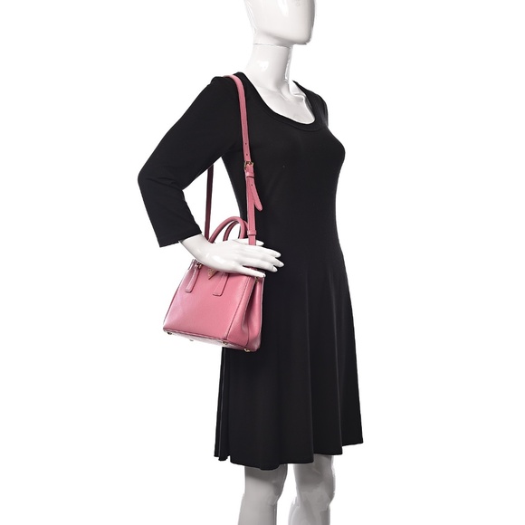 PRADA  Saffiano Lux Mini Galleria Double Zip Tote Begonia - Picture 2 of 16